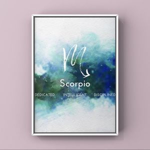 Scorpio zodiac sign blue watercolor art print